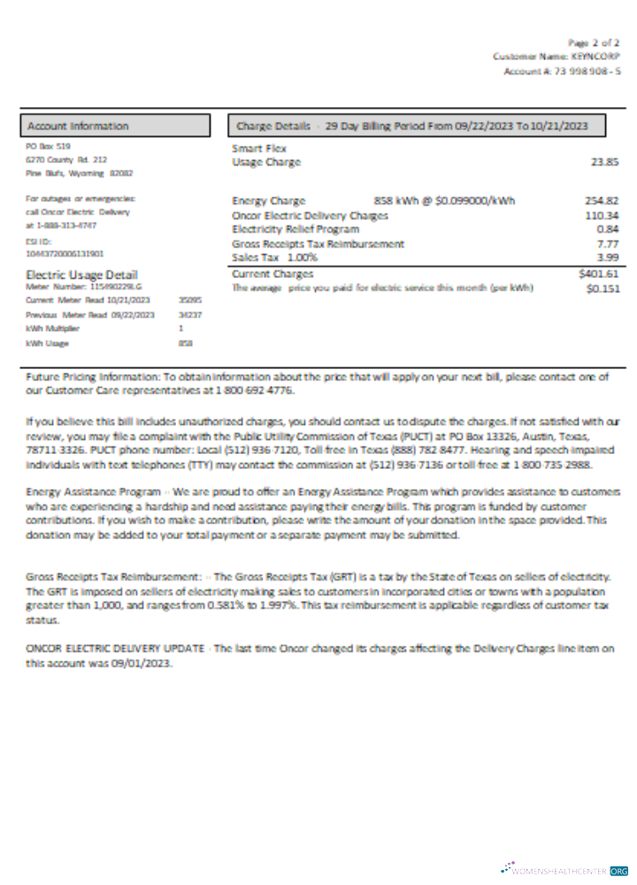 Download Wyoming High West Energy utility business bill, page 2, SCR Photoshop template